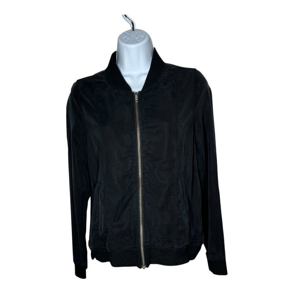 Central Park West Jacket Womens XS Black‎ Bomber Full Zip 100% Tencel Minimalist